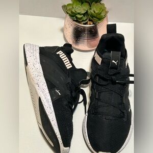 Puma Black Athletic Shoes with White Speckled Sole